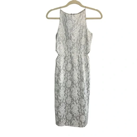 Topshop Nordstrom white & silver floral sleeveless cutout fitted dress 2 EUC - Picture 1 of 7
